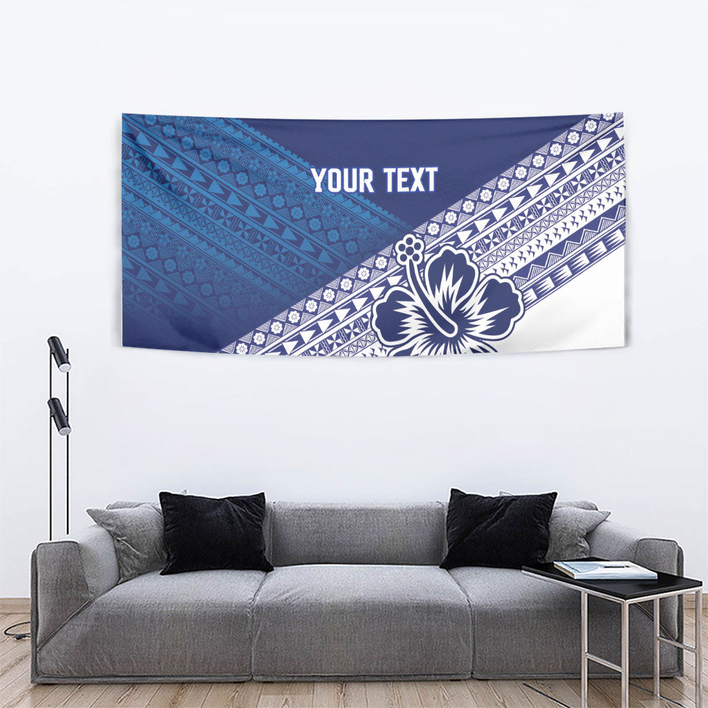 Custom Rugby Fiji Tapestry Blue Traditional Masi Inspired