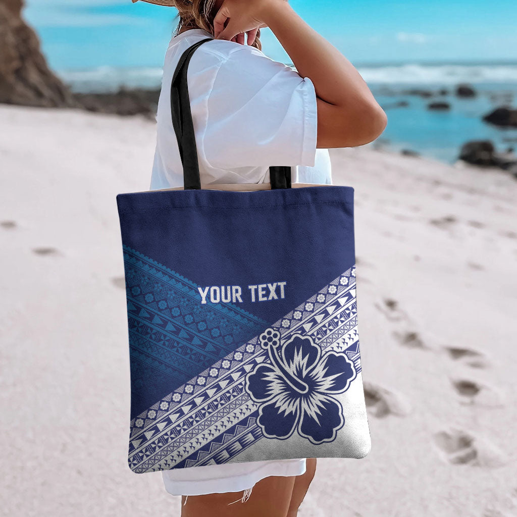 Custom Rugby Fiji Tote Bag Blue Traditional Masi Inspired