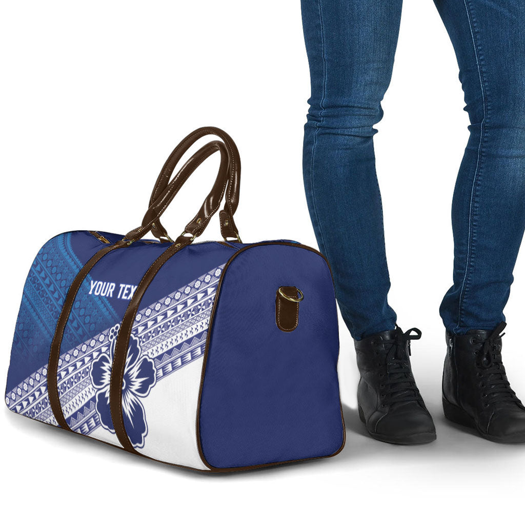 Custom Rugby Fiji Travel Bag Blue Traditional Masi Inspired