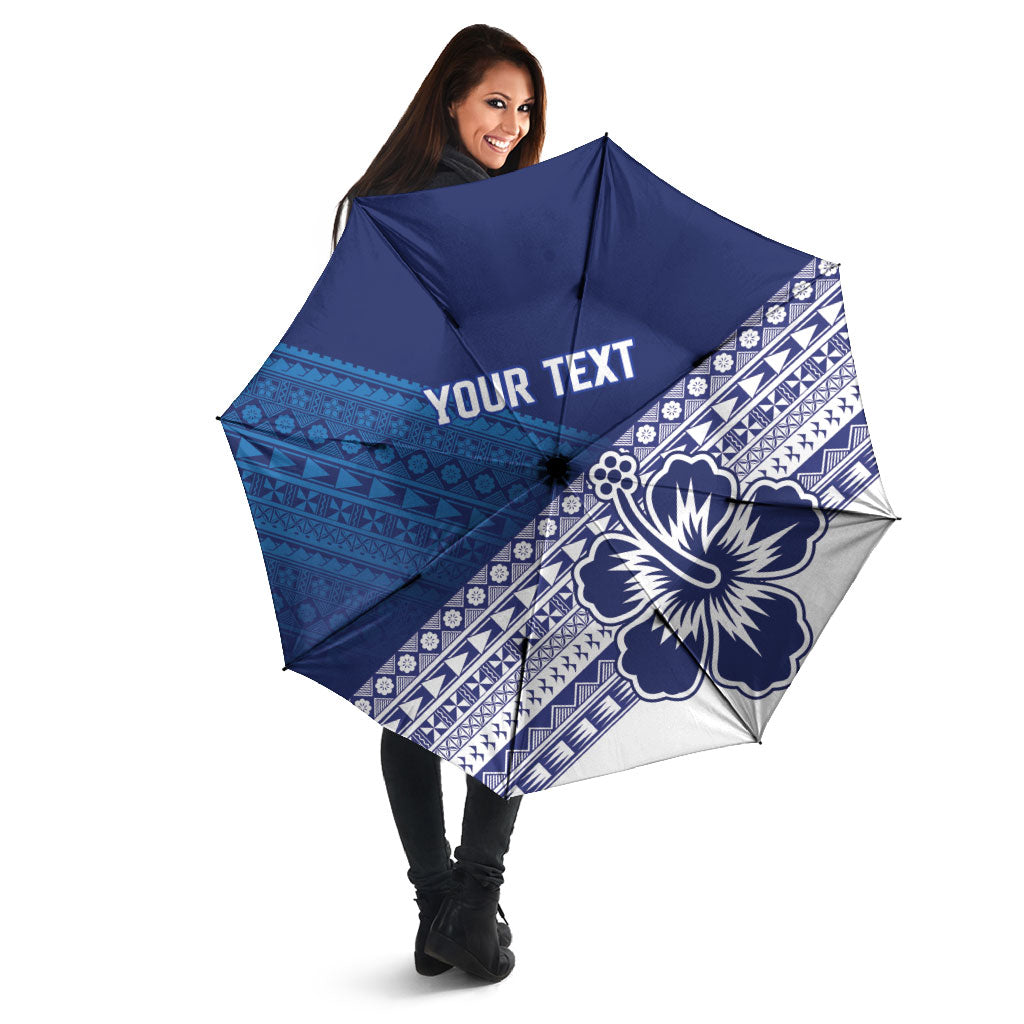 Custom Rugby Fiji Umbrella Blue Traditional Masi Inspired