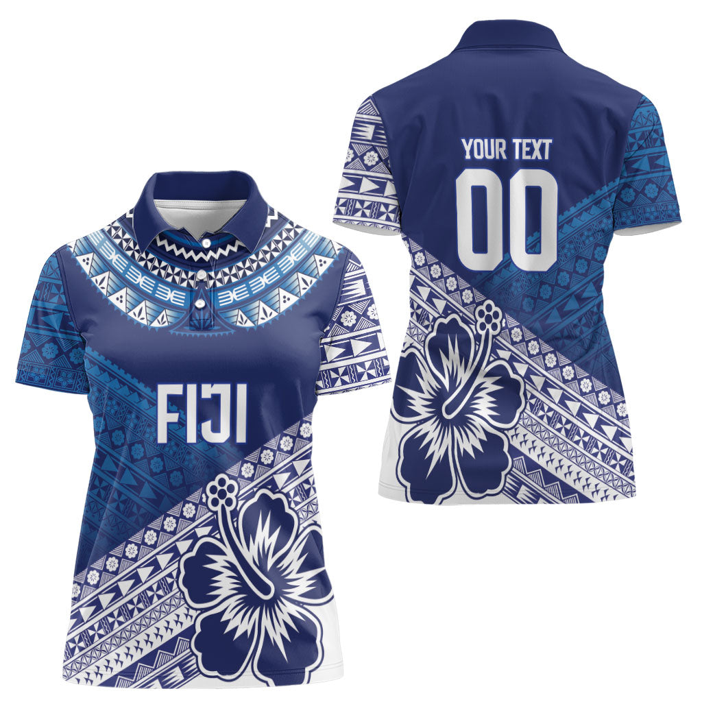Custom Rugby Fiji Women Polo Shirt Blue Traditional Masi Inspired