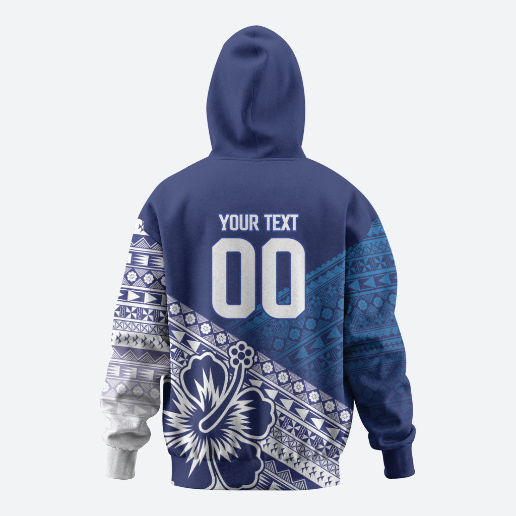 Custom Rugby Fiji Zip Hoodie Blue Traditional Masi Inspired
