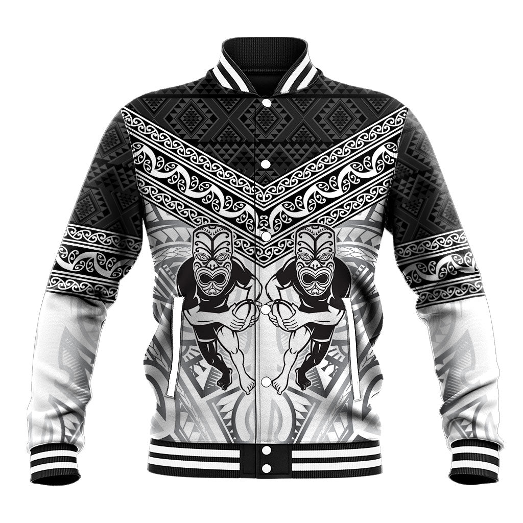 Custom Rugby New Zealand Black Fern Baseball Jacket Niho Taniwha Inspired LT9 Unisex White - Polynesian Pride