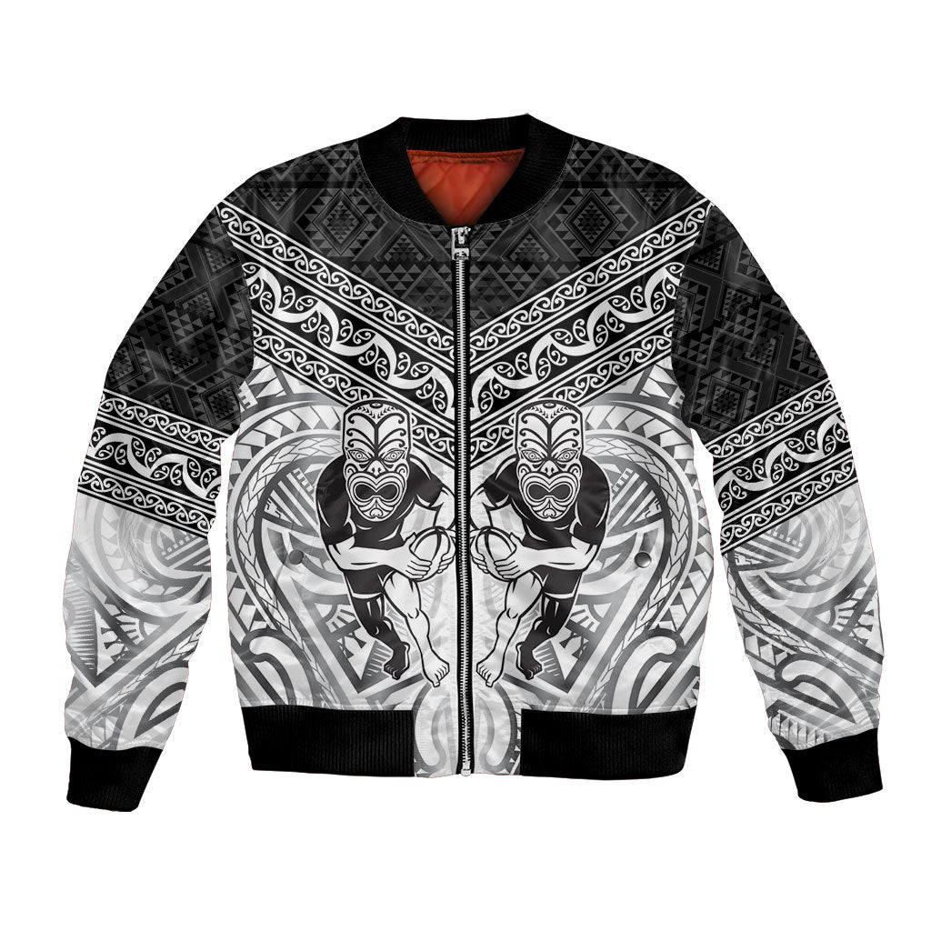 Custom Rugby New Zealand Black Fern Bomber Jacket Niho Taniwha Inspired LT9 Unisex White - Polynesian Pride