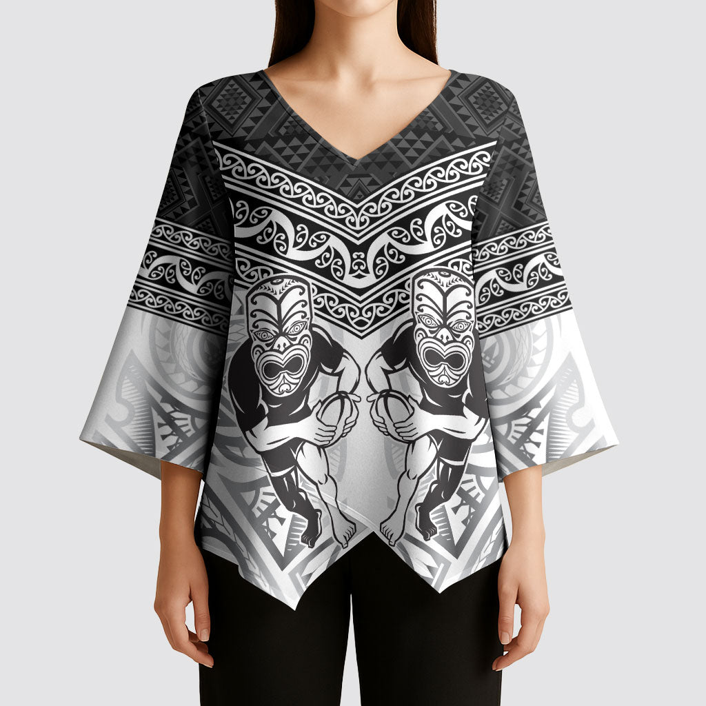 Custom Rugby New Zealand Black Fern Kimono Sleeve Blouse Niho Taniwha Inspired