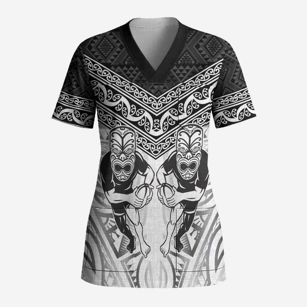 Custom Rugby New Zealand Black Fern Scrub Top Niho Taniwha Inspired