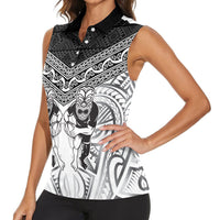 Custom Rugby New Zealand Black Fern Women Sleeveless Polo Shirt Niho Taniwha Inspired