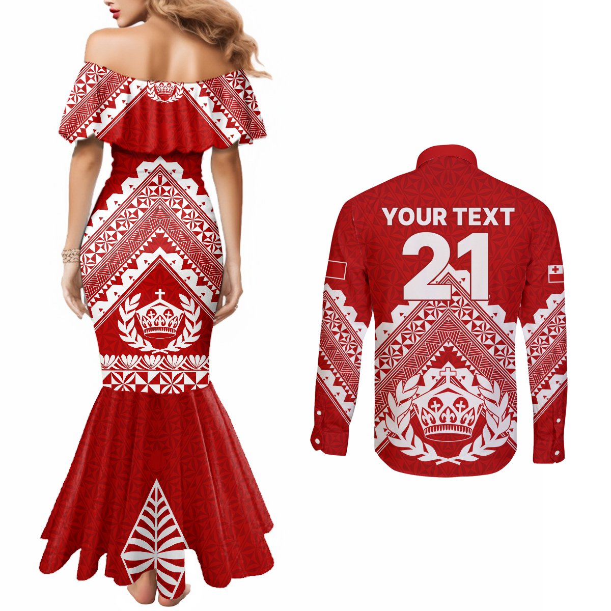 Custom Tonga Rugby Couples Matching Mermaid Dress and Long Sleeve Button Shirts Proud Tongan Ngatu Kupesi World Cup 2023 No1 LT9 - Polynesian Pride