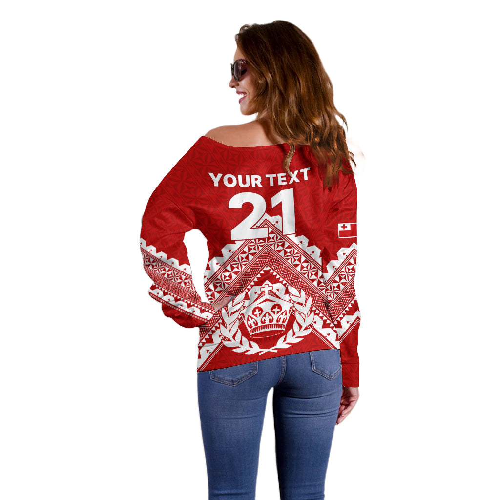 Custom Tonga Rugby Off Shoulder Sweater Proud Tongan Ngatu Kupesi World Cup 2023 No1 LT9 - Polynesian Pride