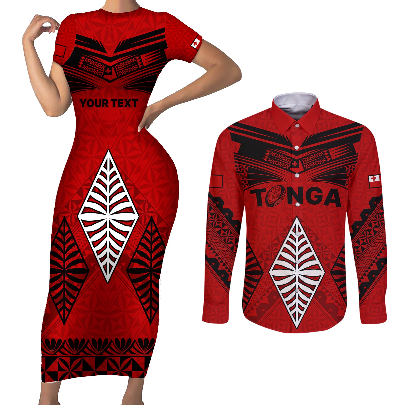 Custom Tonga Rugby Couples Matching Short Sleeve Bodycon Dress and Long Sleeve Button Shirts Proud Tongan Ngatu Kupesi World Cup 2023 No2 LT9 Black - Polynesian Pride