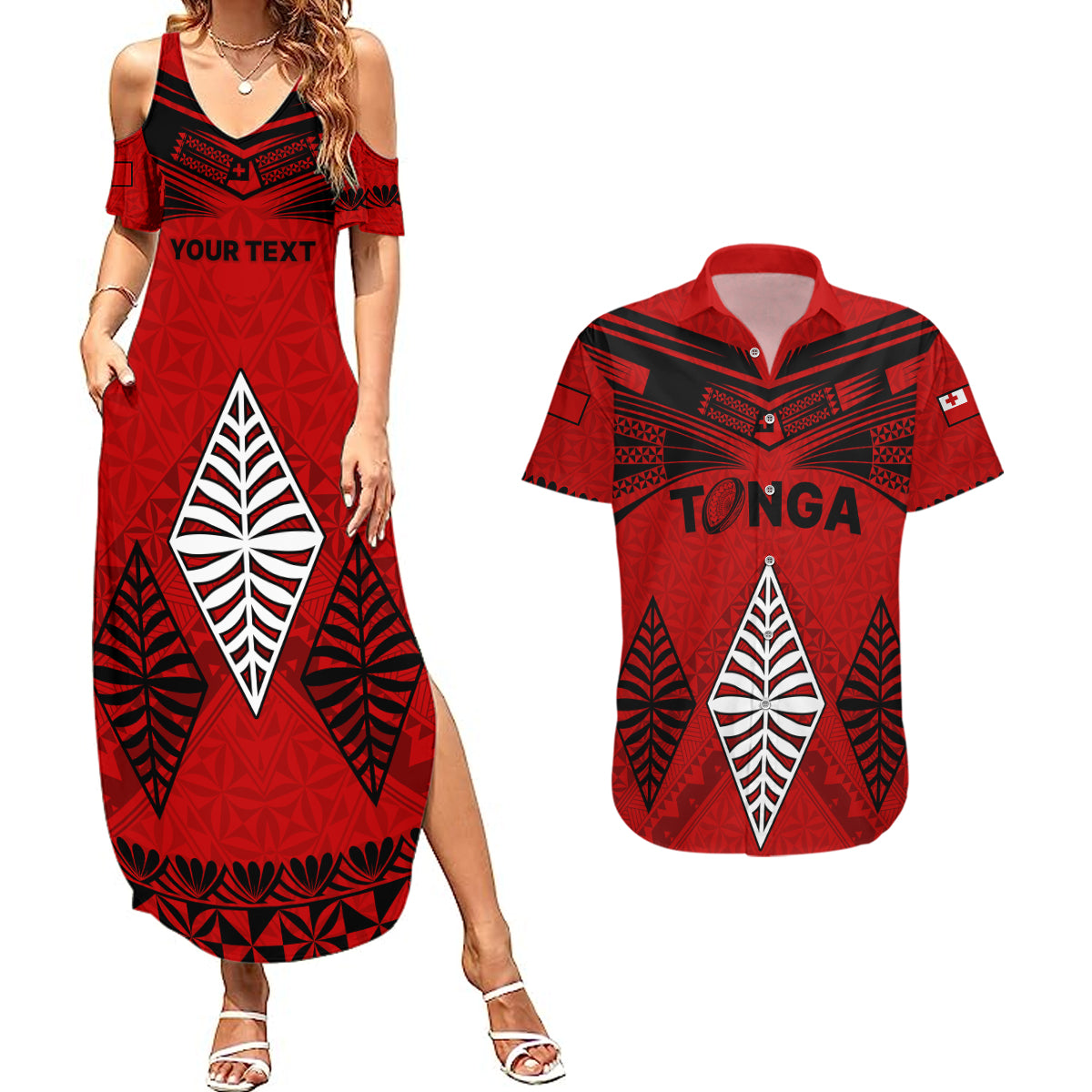 Custom Tonga Rugby Couples Matching Summer Maxi Dress and Hawaiian Shirt Proud Tongan Ngatu Kupesi World Cup 2023 No2 LT9 Black - Polynesian Pride
