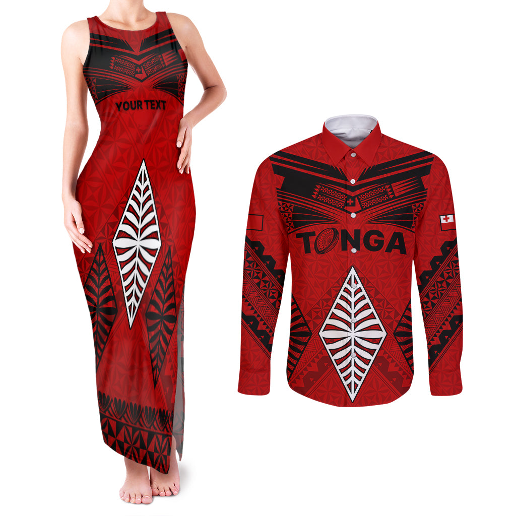 Custom Tonga Rugby Couples Matching Tank Maxi Dress and Long Sleeve Button Shirts Proud Tongan Ngatu Kupesi World Cup 2023 No2 LT9 Black - Polynesian Pride