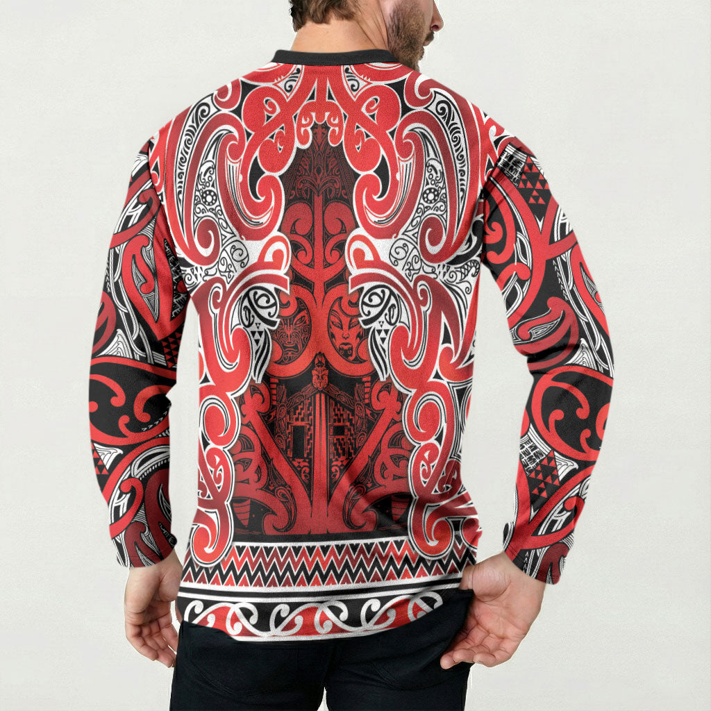 Aotearoa Iwi Ngapuhi Button Sweatshirt Maori Wharenui House Tribal Pattern LT9 - Polynesian Pride