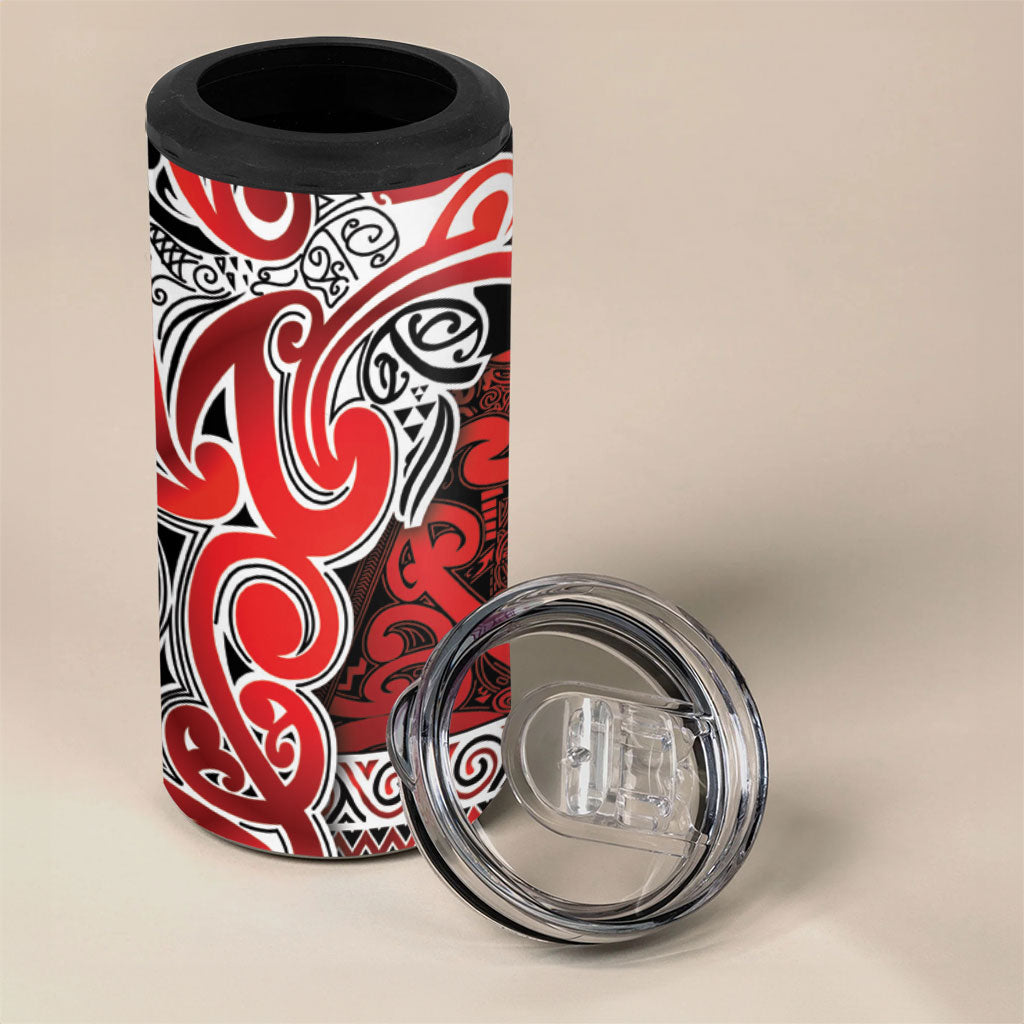 Aotearoa Iwi Ngapuhi 4 in 1 Can Cooler Tumbler Maori Wharenui House Tribal Pattern LT9 - Polynesian Pride