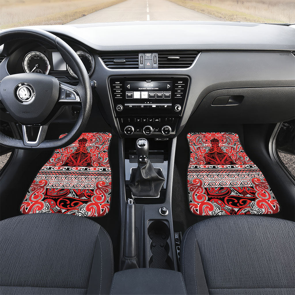 Aotearoa Iwi Ngapuhi Car Mats Maori Wharenui House Tribal Pattern LT9 Set 2pcs - Front Red - Polynesian Pride