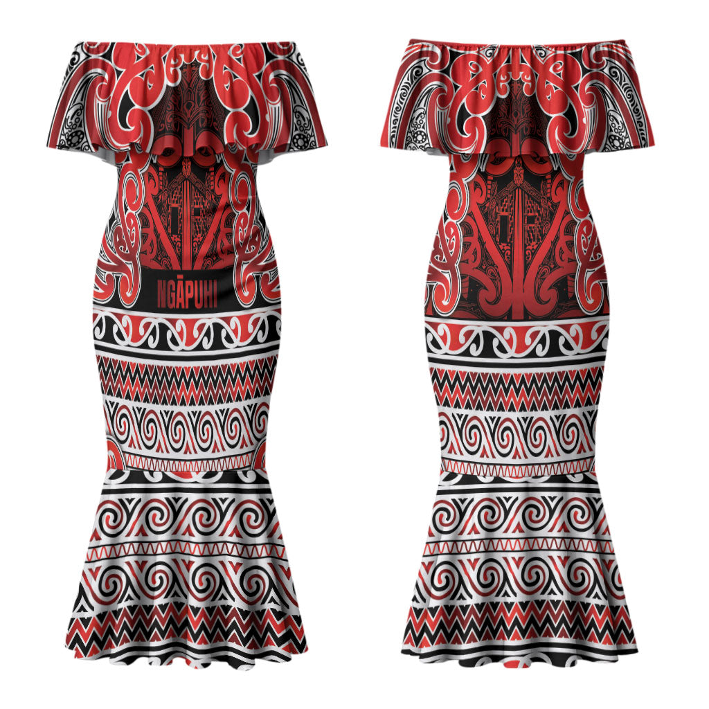 Aotearoa Iwi Ngapuhi Couples Matching Mermaid Dress and Long Sleeve Button Shirt Maori Wharenui House Tribal Pattern LT9 - Polynesian Pride