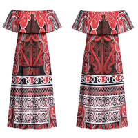 Aotearoa Iwi Ngapuhi Couples Matching Off Shoulder Maxi Dress and Hawaiian Shirt Maori Wharenui House Tribal Pattern LT9 - Polynesian Pride