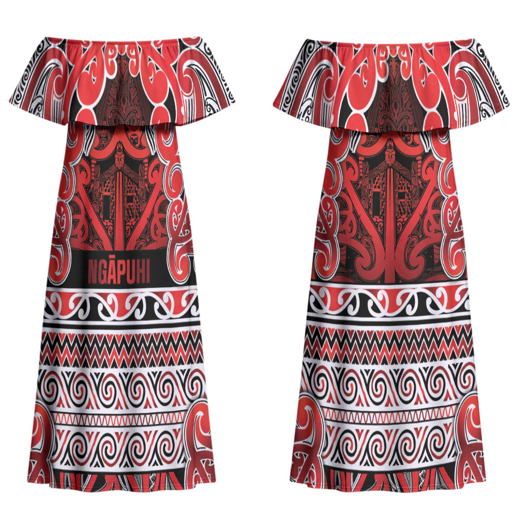 Aotearoa Iwi Ngapuhi Couples Matching Off Shoulder Maxi Dress and Long Sleeve Button Shirt Maori Wharenui House Tribal Pattern LT9 - Polynesian Pride