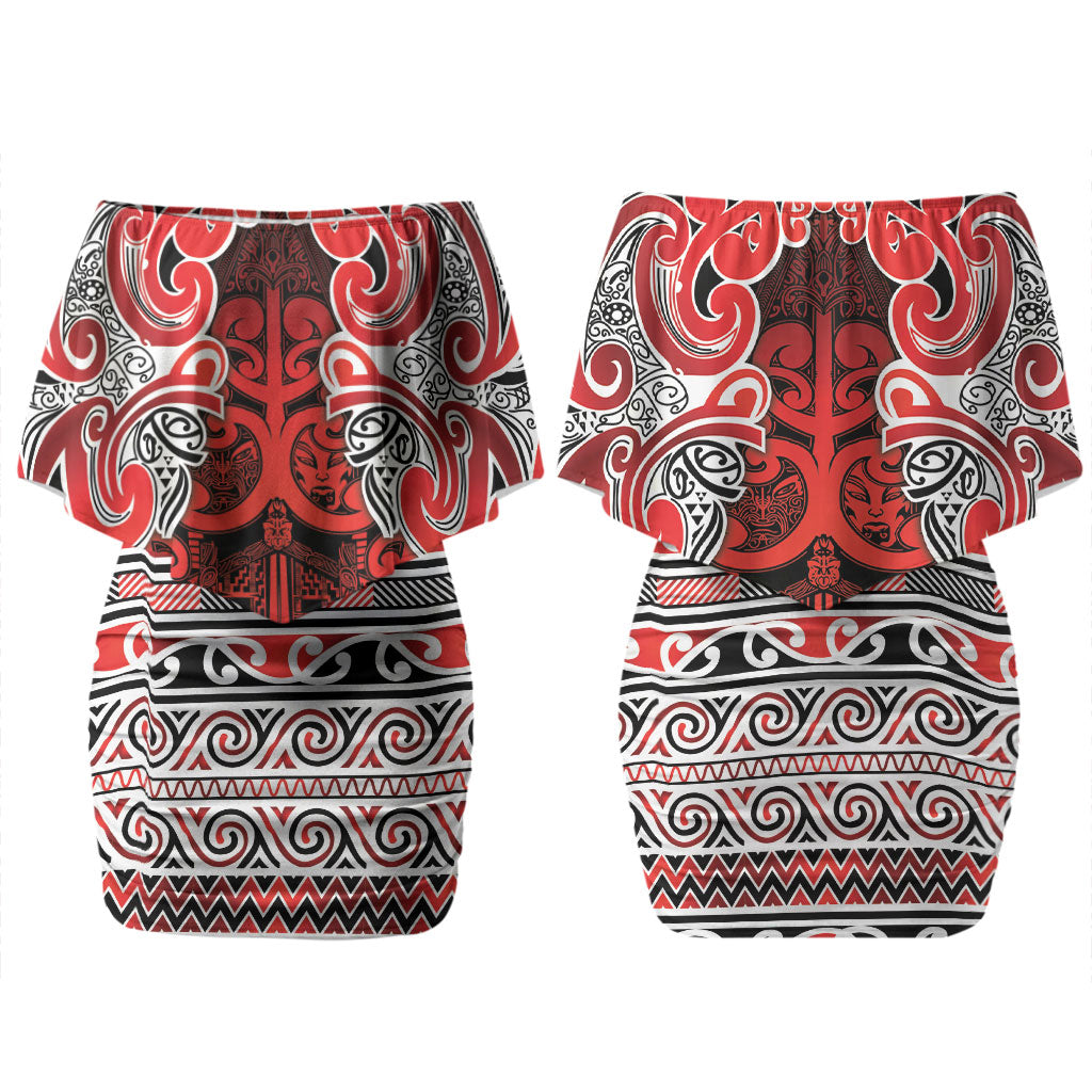 Aotearoa Iwi Ngapuhi Couples Matching Off Shoulder Short Dress and Long Sleeve Button Shirt Maori Wharenui House Tribal Pattern LT9 - Polynesian Pride