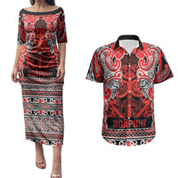 Aotearoa Iwi Ngapuhi Couples Matching Puletasi and Hawaiian Shirt Maori Wharenui House Tribal Pattern LT9 Red - Polynesian Pride