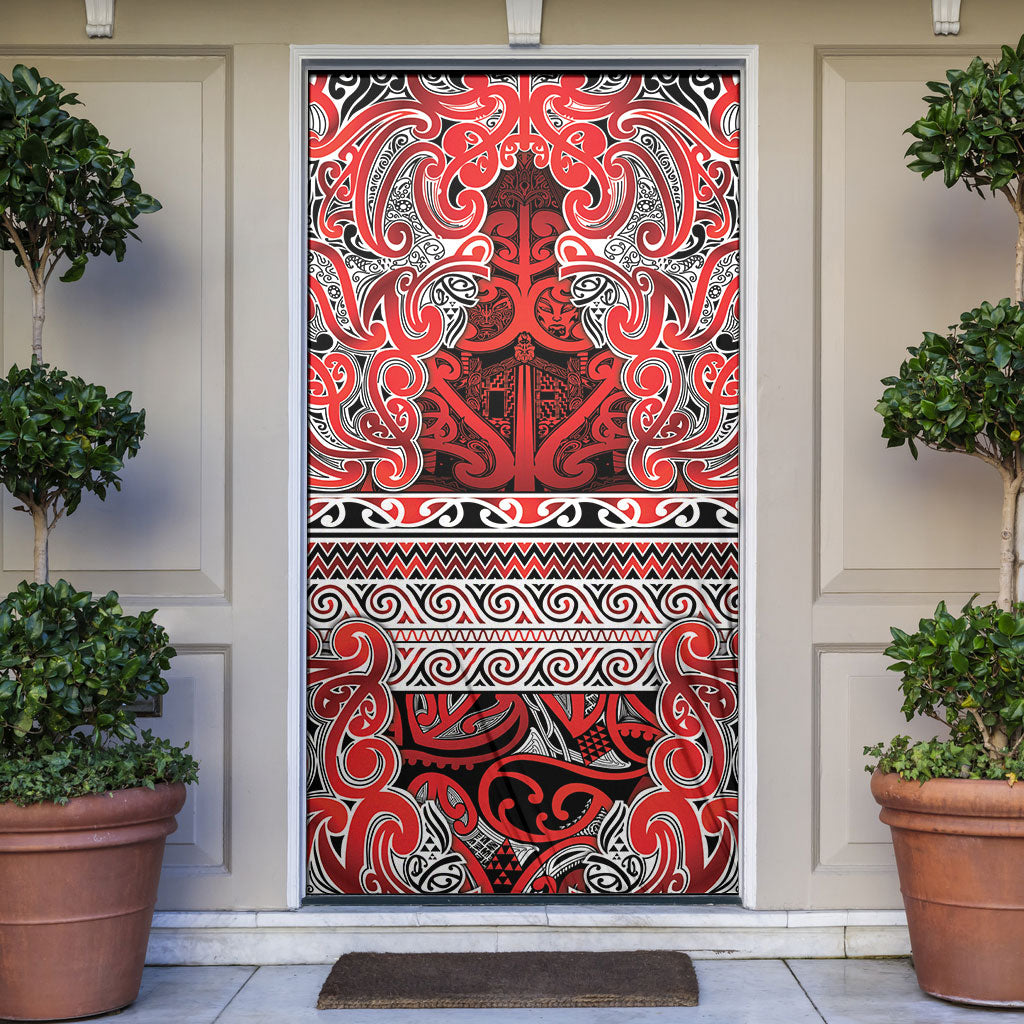 Aotearoa Iwi Ngapuhi Door Cover Maori Wharenui House Tribal Pattern LT9 Red - Polynesian Pride