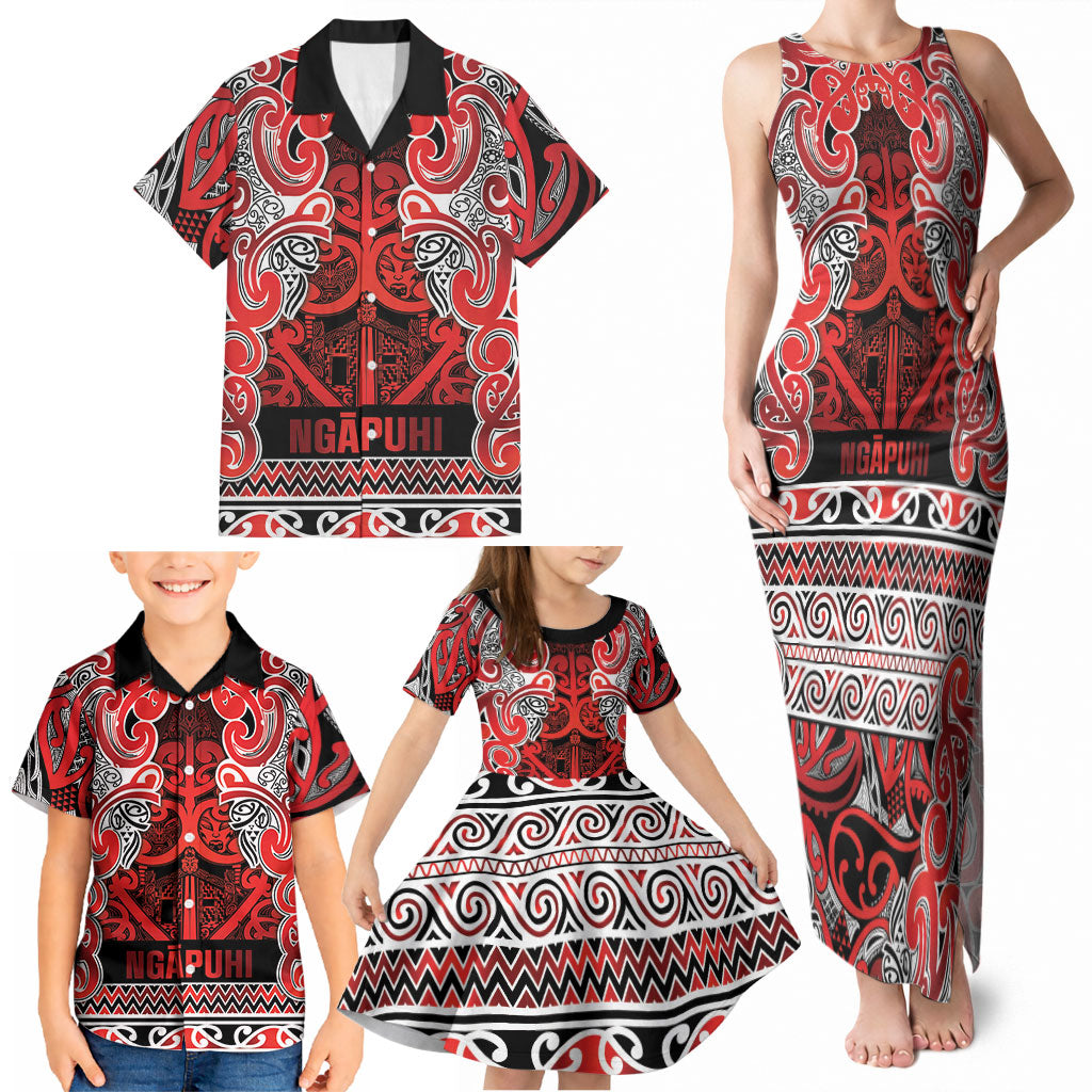Aotearoa Iwi Ngapuhi Family Matching Tank Maxi Dress and Hawaiian Shirt Maori Wharenui House Tribal Pattern LT9 - Polynesian Pride