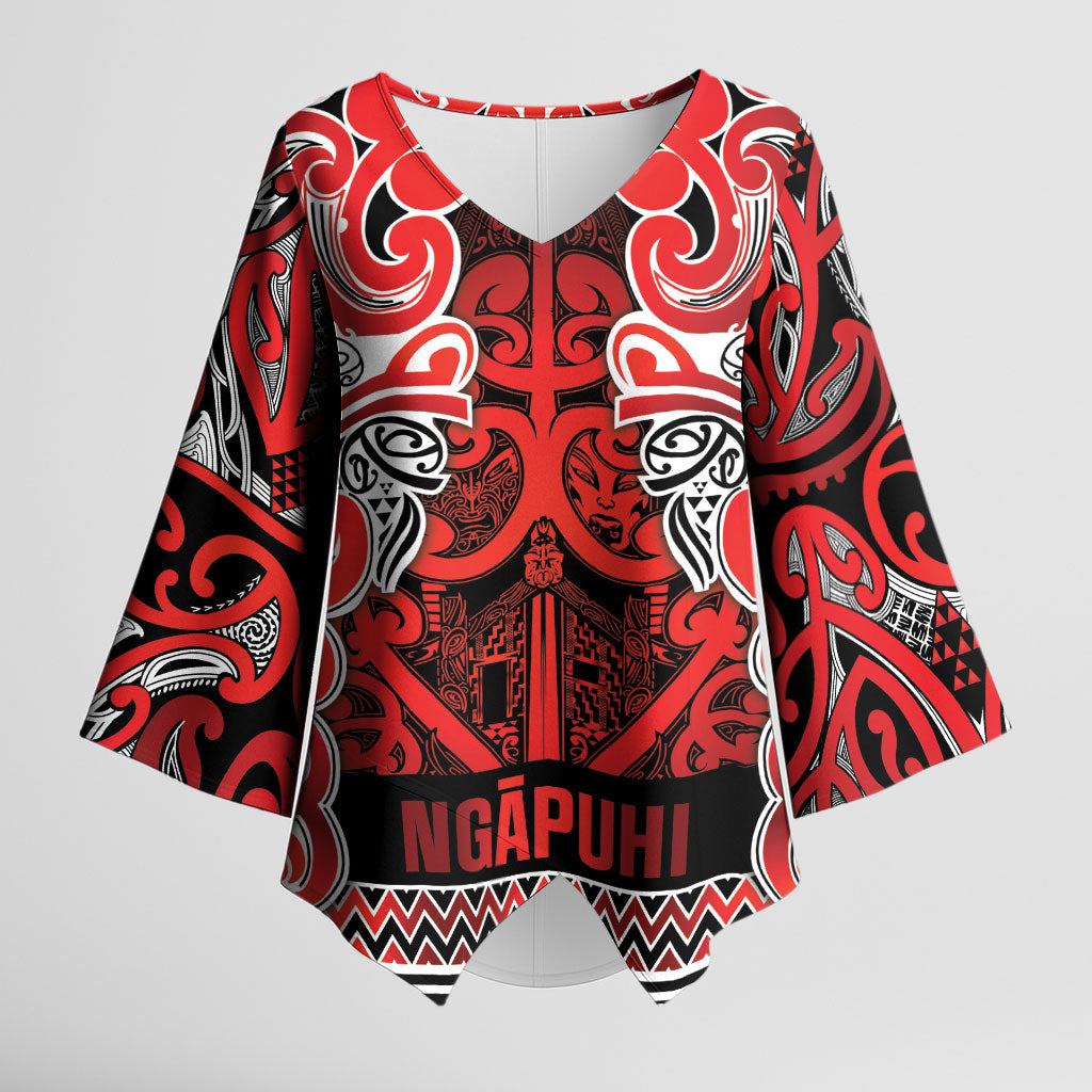 Aotearoa Iwi Ngapuhi Kimono Sleeve Blouse Maori Wharenui House Tribal Pattern LT9 Female Red - Polynesian Pride