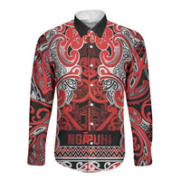 Aotearoa Iwi Ngapuhi Long Sleeve Button Shirt Maori Wharenui House Tribal Pattern LT9 Unisex Red - Polynesian Pride
