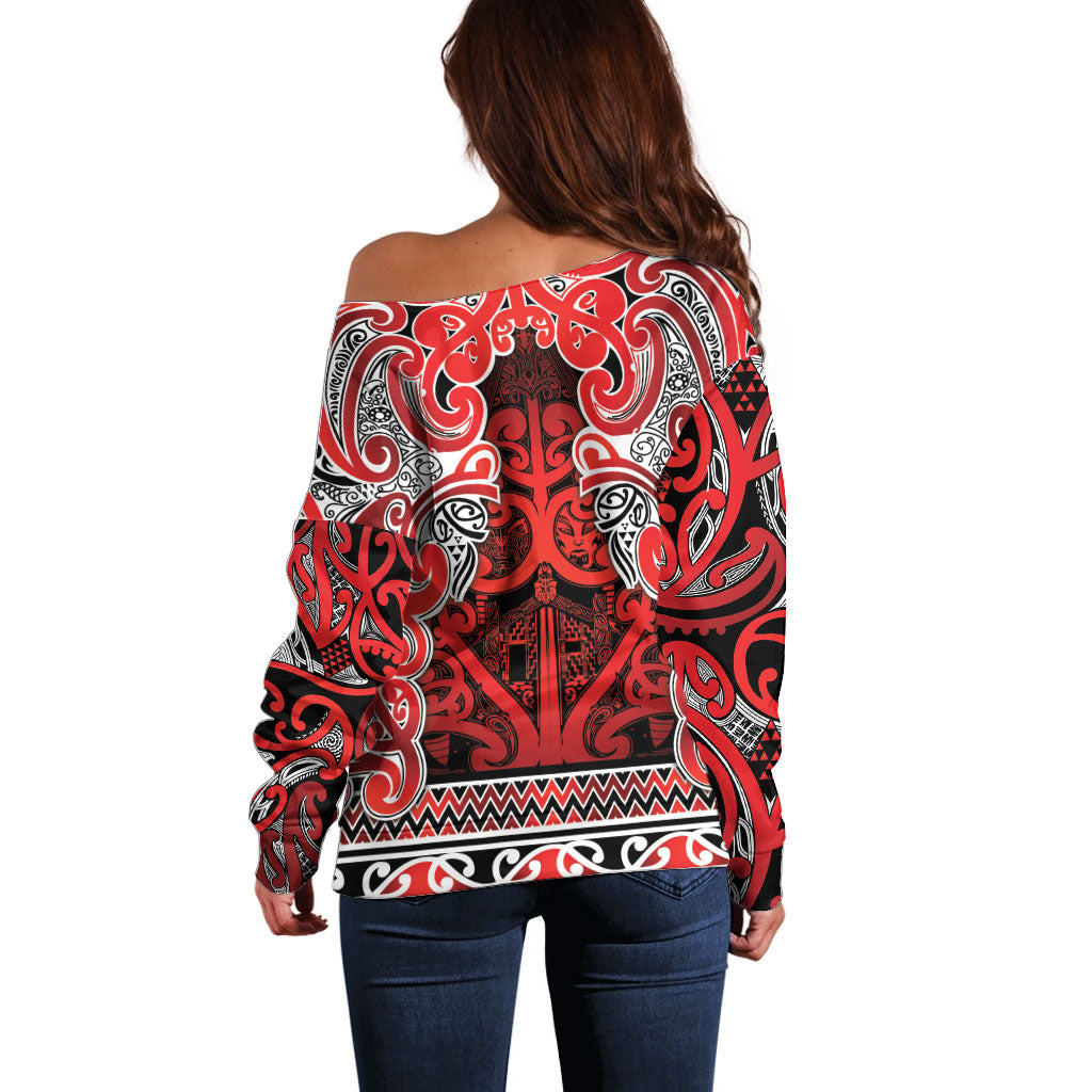Aotearoa Iwi Ngapuhi Off Shoulder Sweater Maori Wharenui House Tribal Pattern LT9 - Polynesian Pride