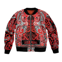Aotearoa Iwi Ngapuhi Sleeve Zip Bomber Jacket Maori Wharenui House Tribal Pattern LT9 Unisex Red - Polynesian Pride