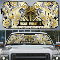 Aotearoa Iwi Ngati Whatua Auto Sun Shade Maori Wharenui House Tribal Pattern LT9 Gold - Polynesian Pride