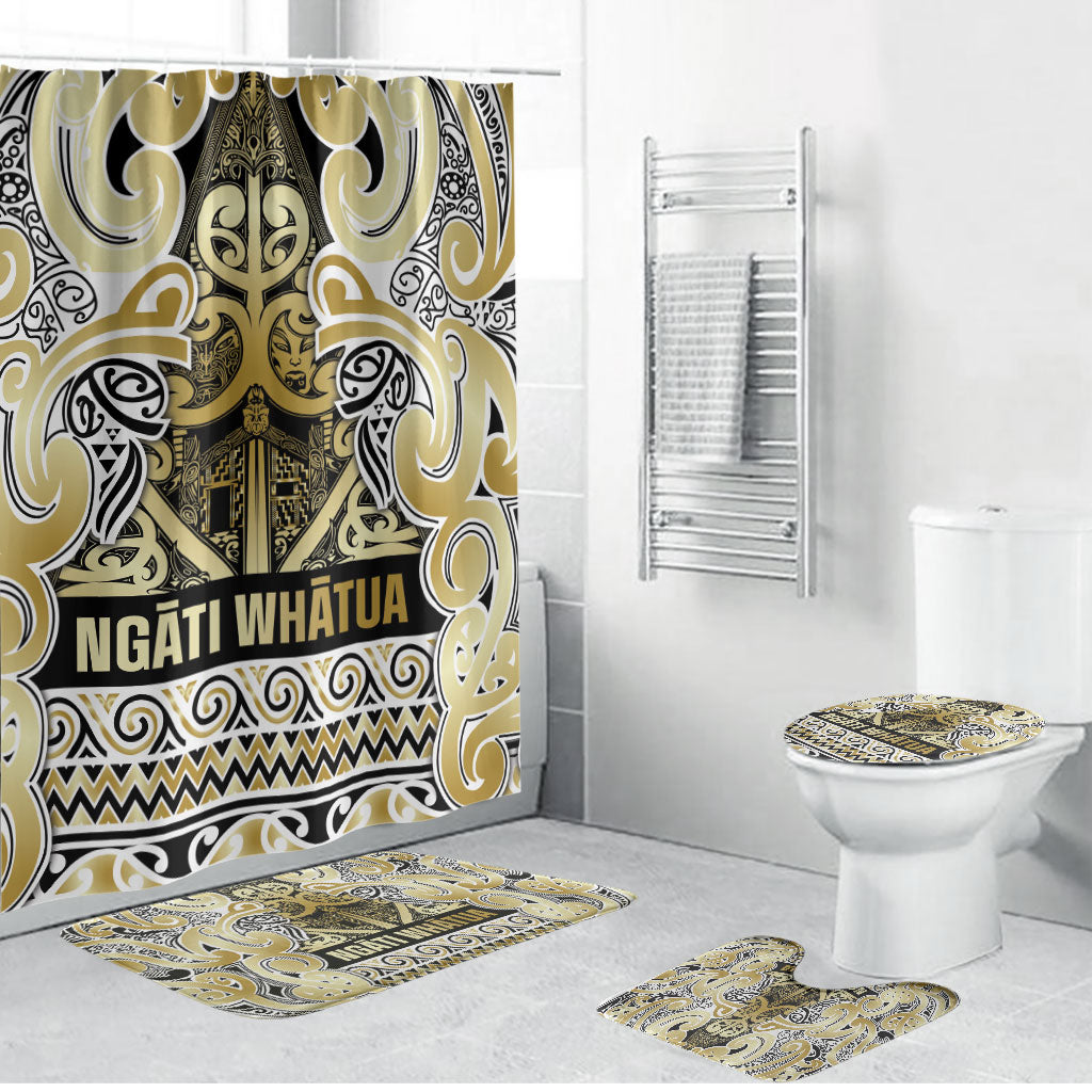 Aotearoa Iwi Ngati Whatua Bathroom Set Maori Wharenui House Tribal Pattern LT9 Bathroom Set (4 pcs) Gold - Polynesian Pride