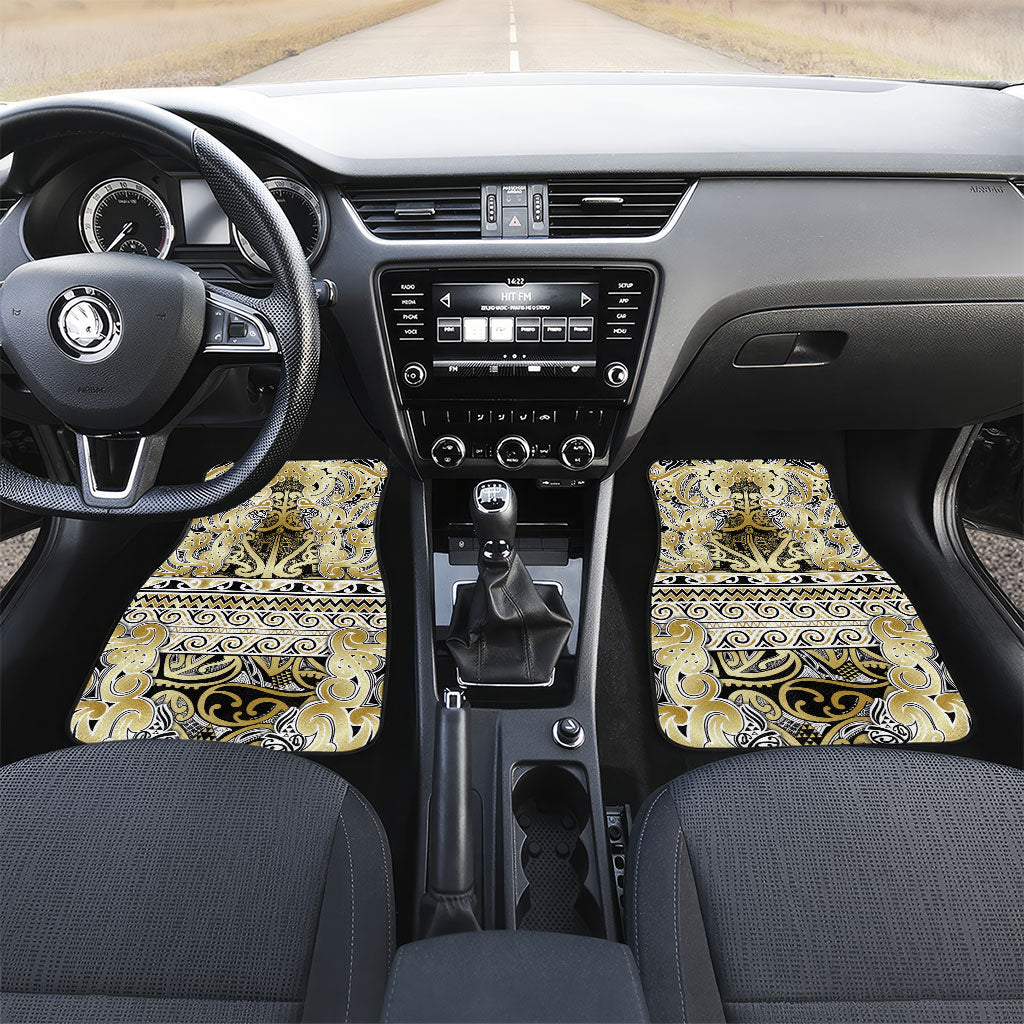 Aotearoa Iwi Ngati Whatua Car Mats Maori Wharenui House Tribal Pattern LT9 Set 2pcs - Front Gold - Polynesian Pride