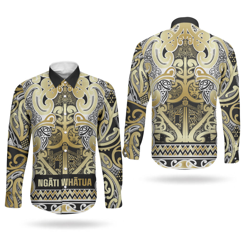 Aotearoa Iwi Ngati Whatua Couples Matching Off Shoulder Maxi Dress and Long Sleeve Button Shirt Maori Wharenui House Tribal Pattern LT9 - Polynesian Pride
