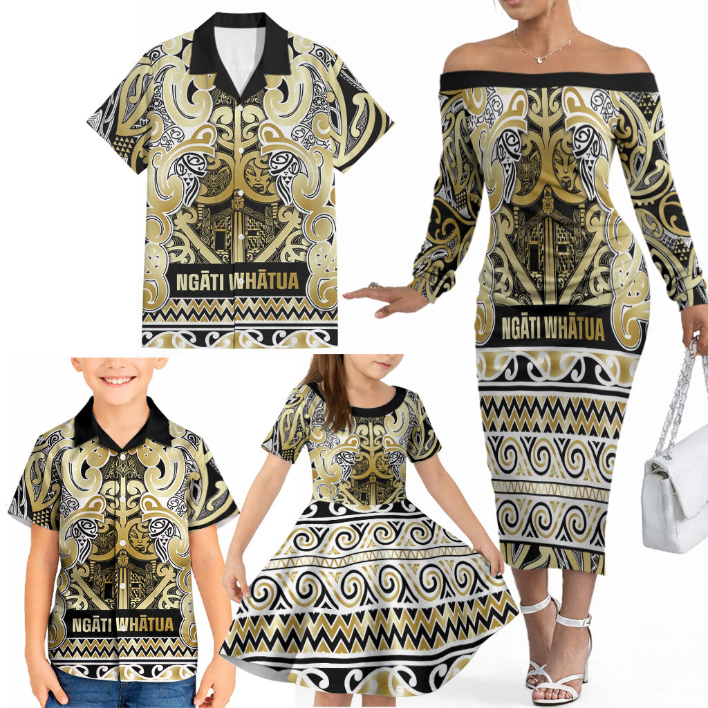 Aotearoa Iwi Ngati Whatua Family Matching Off The Shoulder Long Sleeve Dress and Hawaiian Shirt Maori Wharenui House Tribal Pattern LT9 - Polynesian Pride