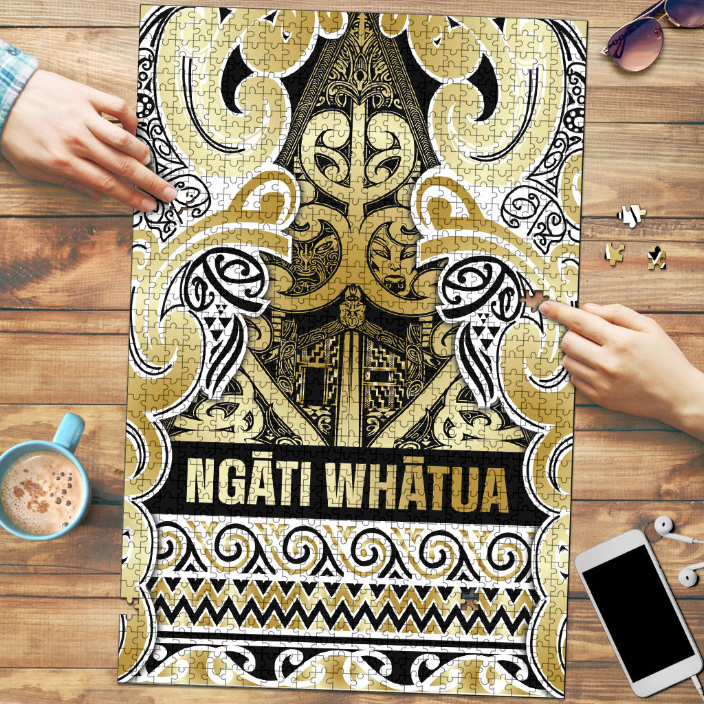 Aotearoa Iwi Ngati Whatua Puzzle Maori Wharenui House Tribal Pattern LT9 Gold - Polynesian Pride