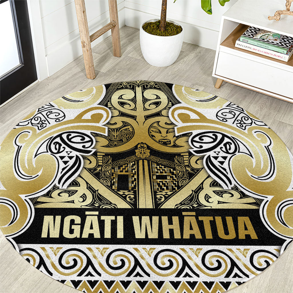Aotearoa Iwi Ngati Whatua Round Carpet Maori Wharenui House Tribal Pattern LT9 Gold - Polynesian Pride