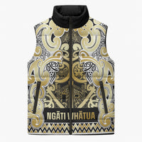Aotearoa Iwi Ngati Whatua Sleeveless Puffer Jacket Maori Wharenui House Tribal Pattern LT9 Unisex Gold - Polynesian Pride