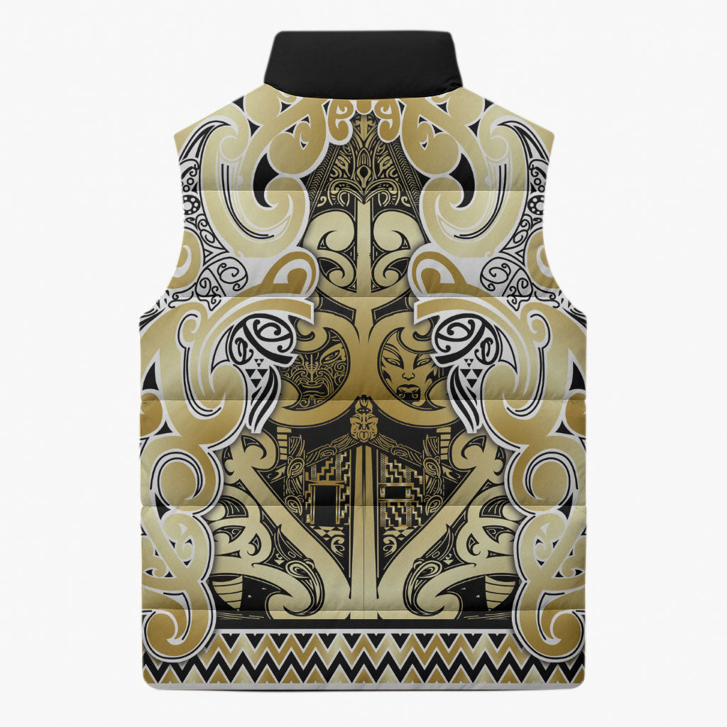 Aotearoa Iwi Ngati Whatua Sleeveless Puffer Jacket Maori Wharenui House Tribal Pattern LT9 - Polynesian Pride
