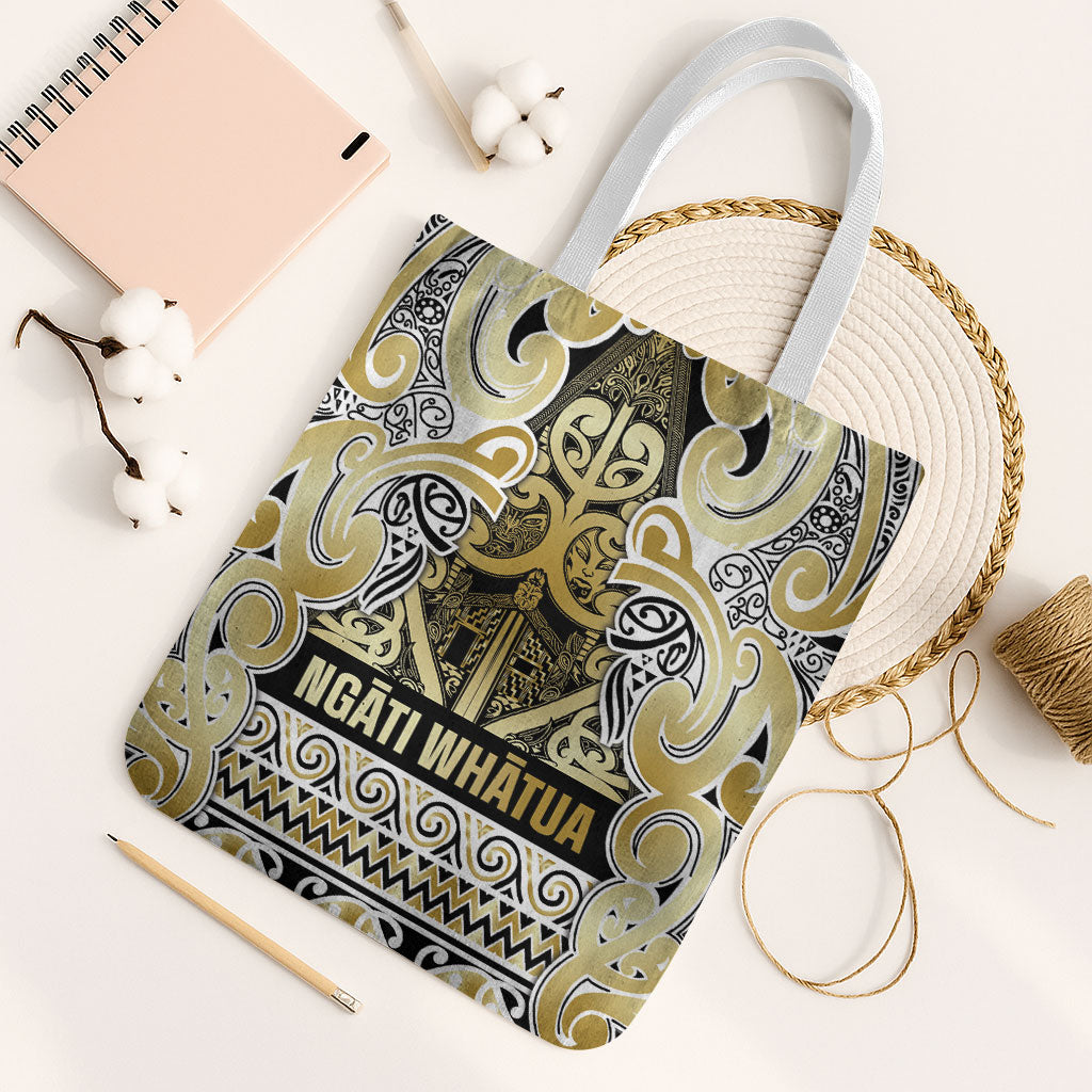 Aotearoa Iwi Ngati Whatua Tote Bag Maori Wharenui House Tribal Pattern LT9 White Strap One Size Gold - Polynesian Pride