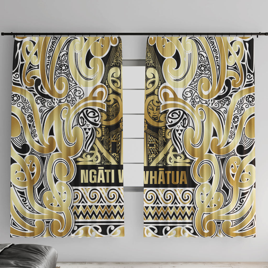 Aotearoa Iwi Ngati Whatua Window Curtain Maori Wharenui House Tribal Pattern LT9 With Hooks Gold - Polynesian Pride