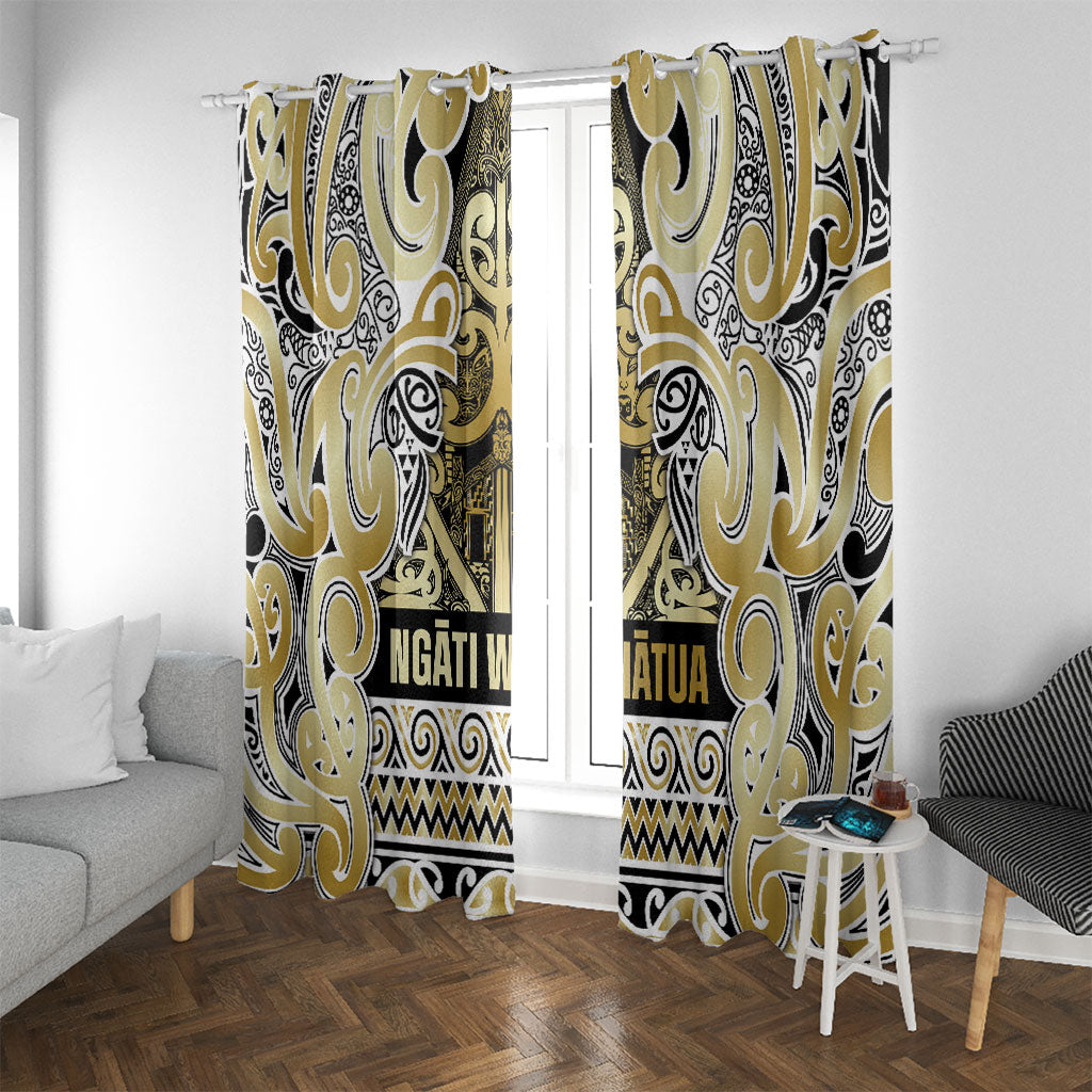 Aotearoa Iwi Ngati Whatua Window Curtain Maori Wharenui House Tribal Pattern LT9 With Grommets Gold - Polynesian Pride