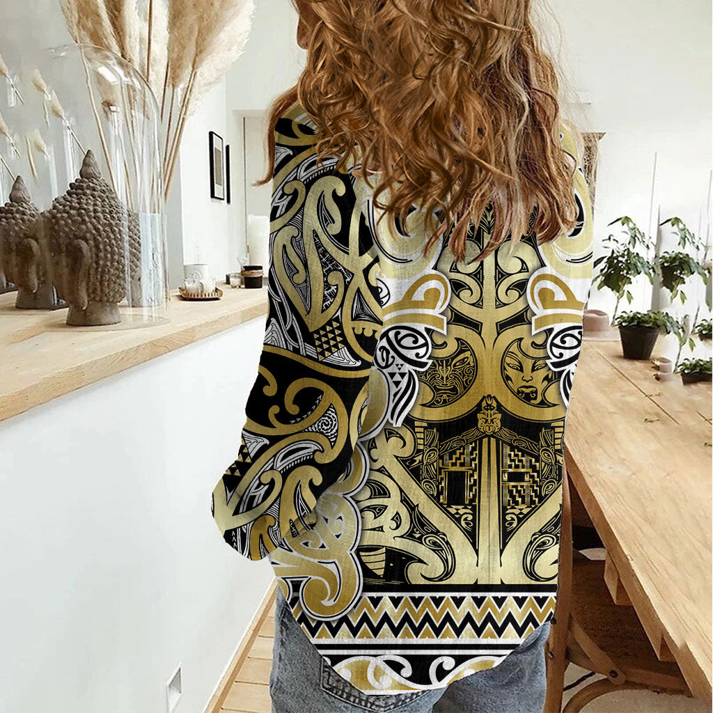 Aotearoa Iwi Ngati Whatua Women Casual Shirt Maori Wharenui House Tribal Pattern LT9 - Polynesian Pride
