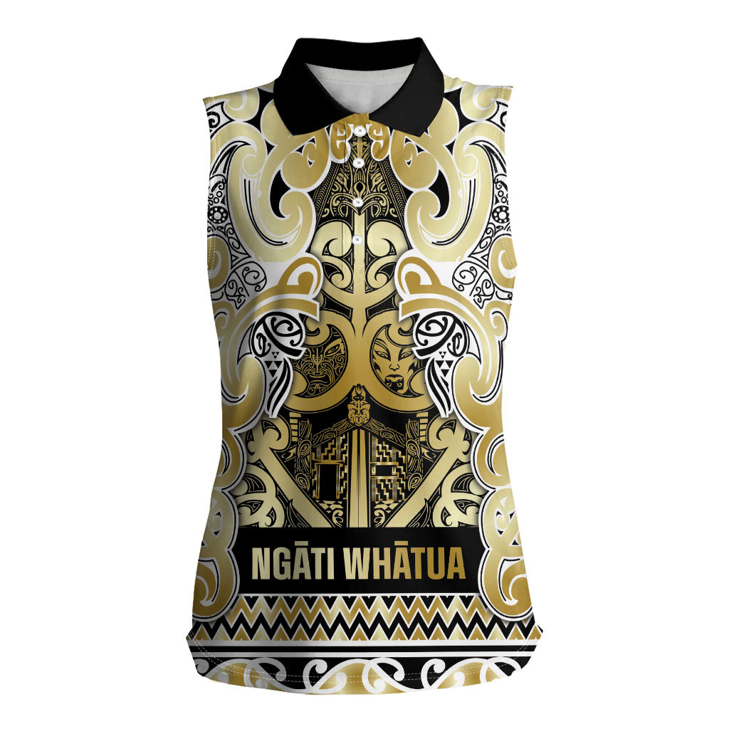 Aotearoa Iwi Ngati Whatua Women Sleeveless Polo Shirt Maori Wharenui House Tribal Pattern LT9 Female Gold - Polynesian Pride
