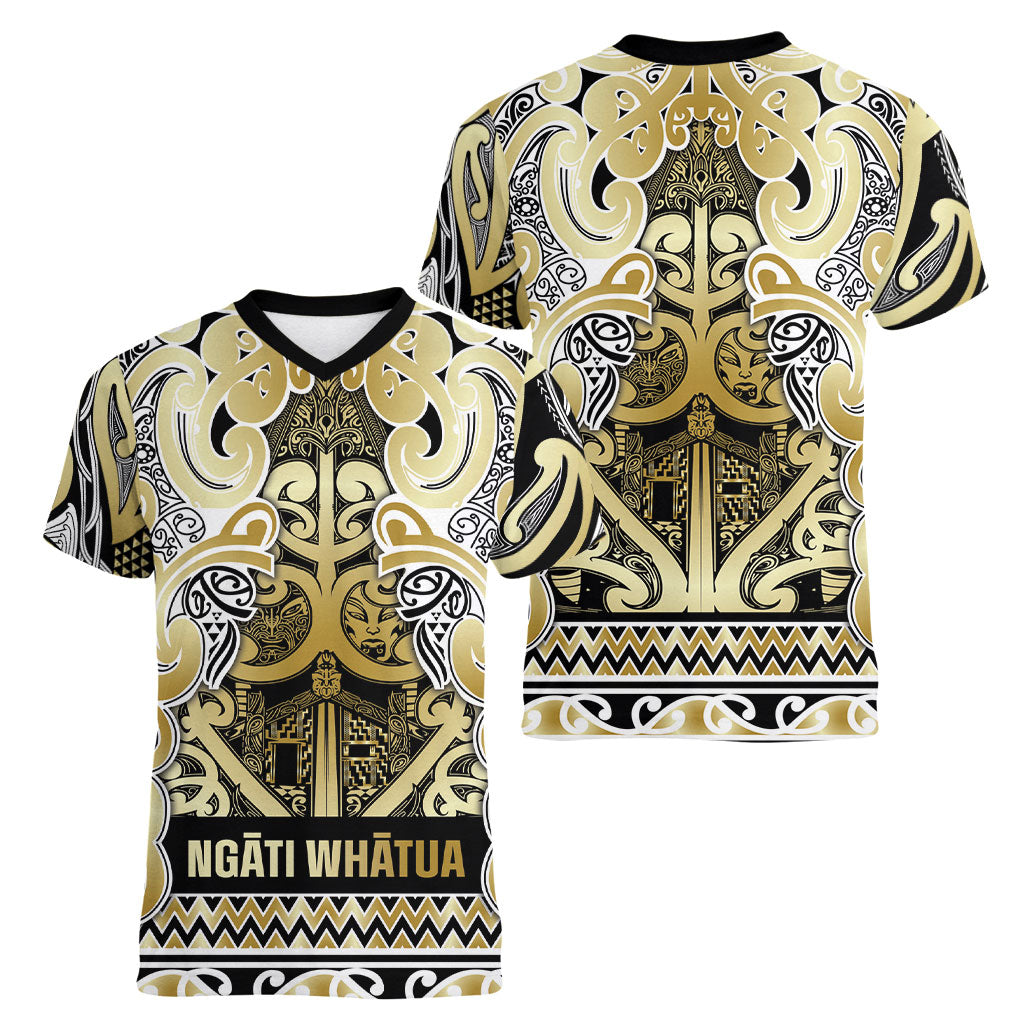 Aotearoa Iwi Ngati Whatua Women V-Neck T-Shirt Maori Wharenui House Tribal Pattern LT9 - Polynesian Pride