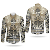Aotearoa Iwi Waikato Tainui Couples Matching Puletasi and Long Sleeve Button Shirt Maori Wharenui House Tribal Pattern LT9 - Polynesian Pride