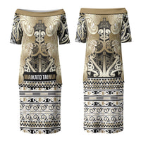 Aotearoa Iwi Waikato Tainui Couples Matching Puletasi and Long Sleeve Button Shirt Maori Wharenui House Tribal Pattern LT9 - Polynesian Pride