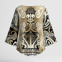 Aotearoa Iwi Waikato Tainui Kimono Sleeve Blouse Maori Wharenui House Tribal Pattern LT9 - Polynesian Pride