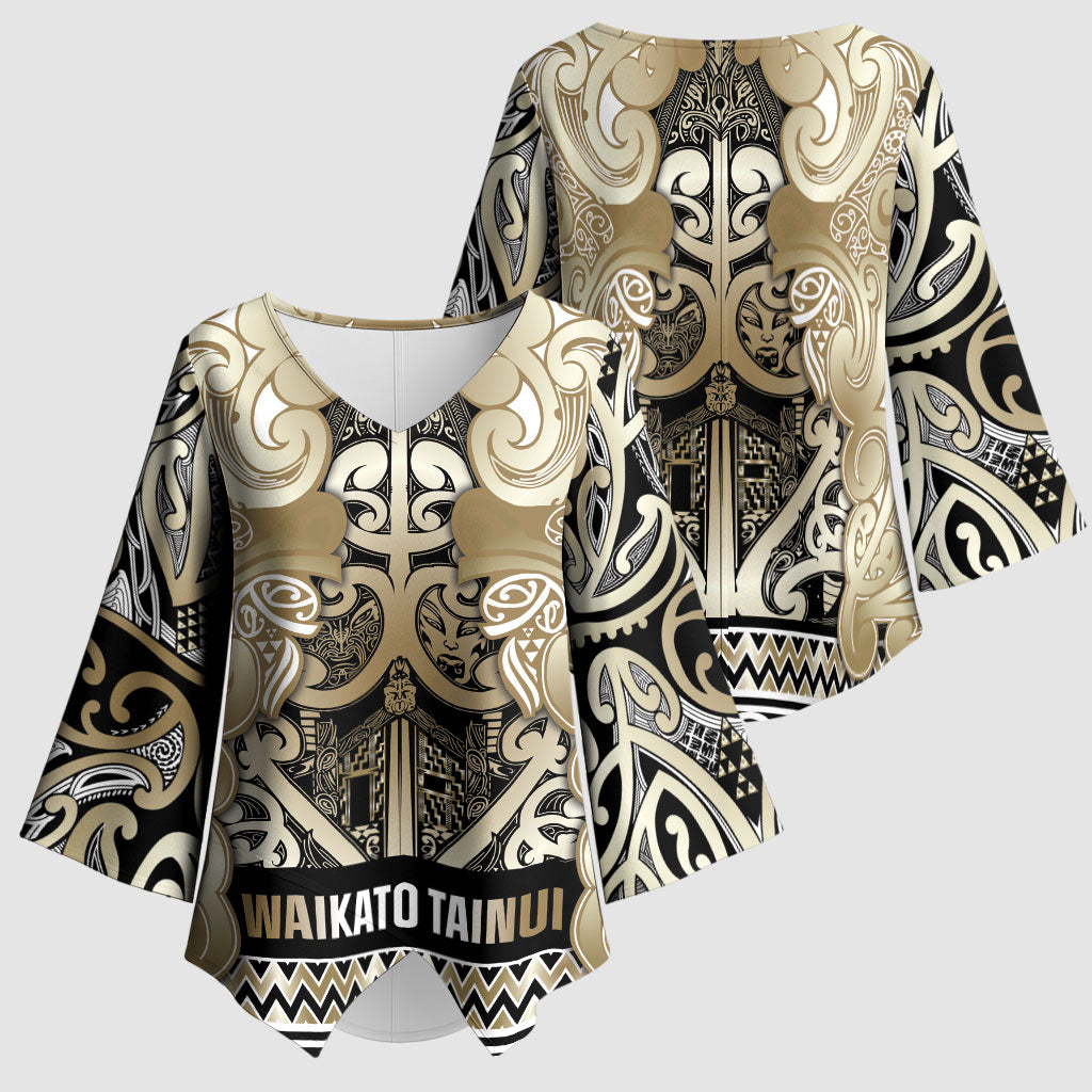 Aotearoa Iwi Waikato Tainui Kimono Sleeve Blouse Maori Wharenui House Tribal Pattern LT9 - Polynesian Pride