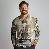 Aotearoa Iwi Waikato Tainui Long Sleeve Polo Shirt Maori Wharenui House Tribal Pattern LT9 - Polynesian Pride